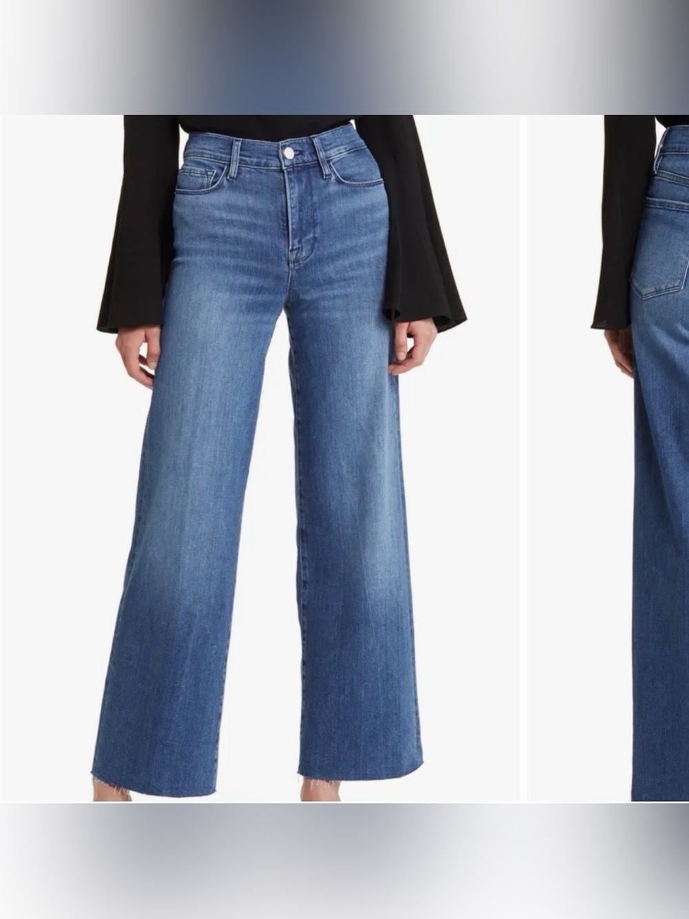FRAME Le Slim Palazzo Light Blue Wide Flare Leg Jeans Sz 32 Raw-Cut Hem Stretch
